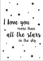 DesignClaud I love you more than all the stars in the sky - Zwart Wit A3 + Fotolijst wit