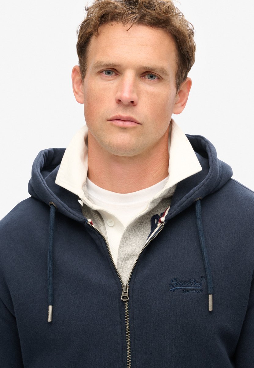 Superdry Essential Logo hoodie met rits Heren Hoodies Marineblauw