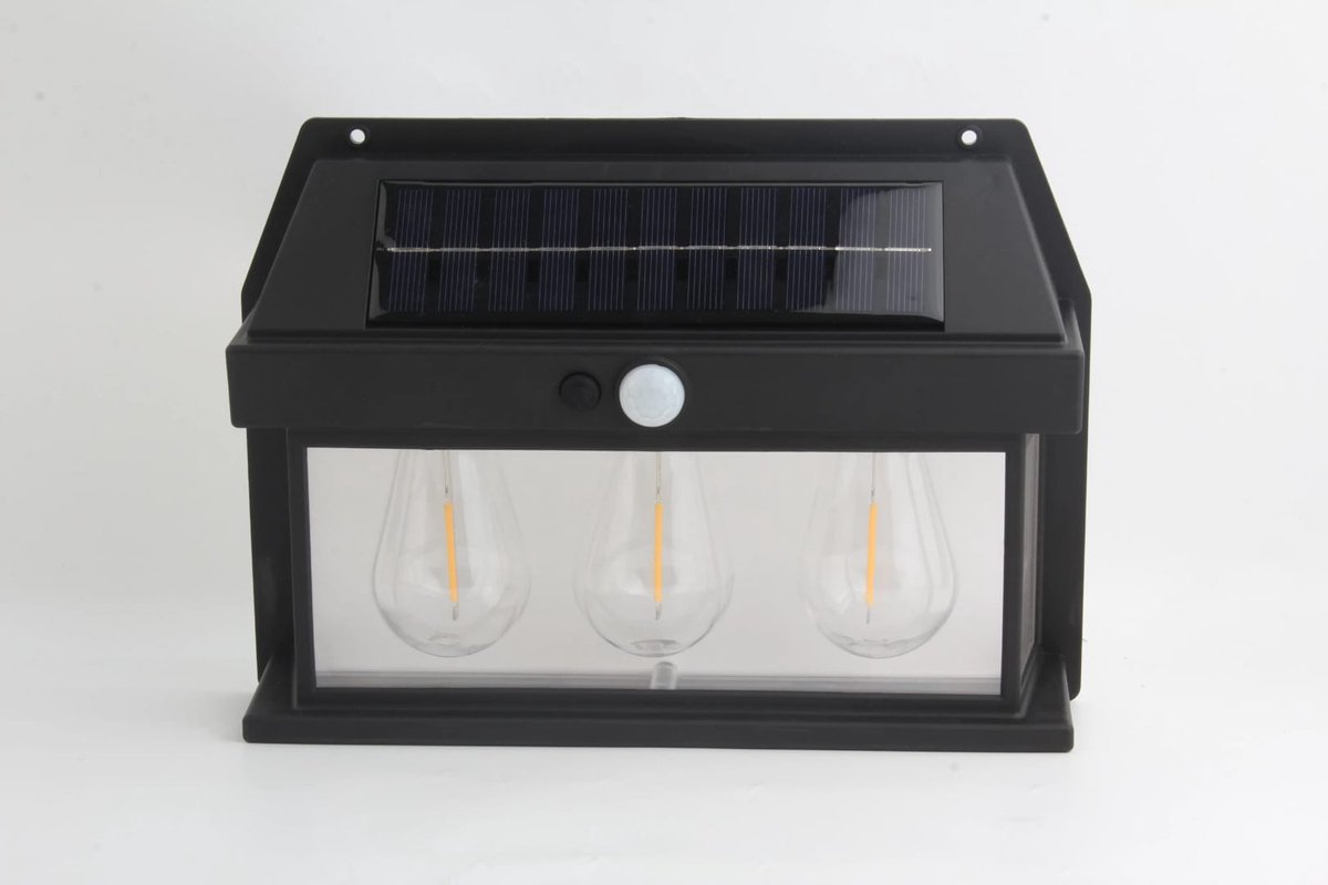 Buitenlamp op Zonne Energie - Met Bewegingssensor - Lantaarn - Tuinverlichting - Tuinverlichting op Zonne Energie - Solar Buitenlamp - Solar Tuinverlichting - Buitenverlichting - Zwart
