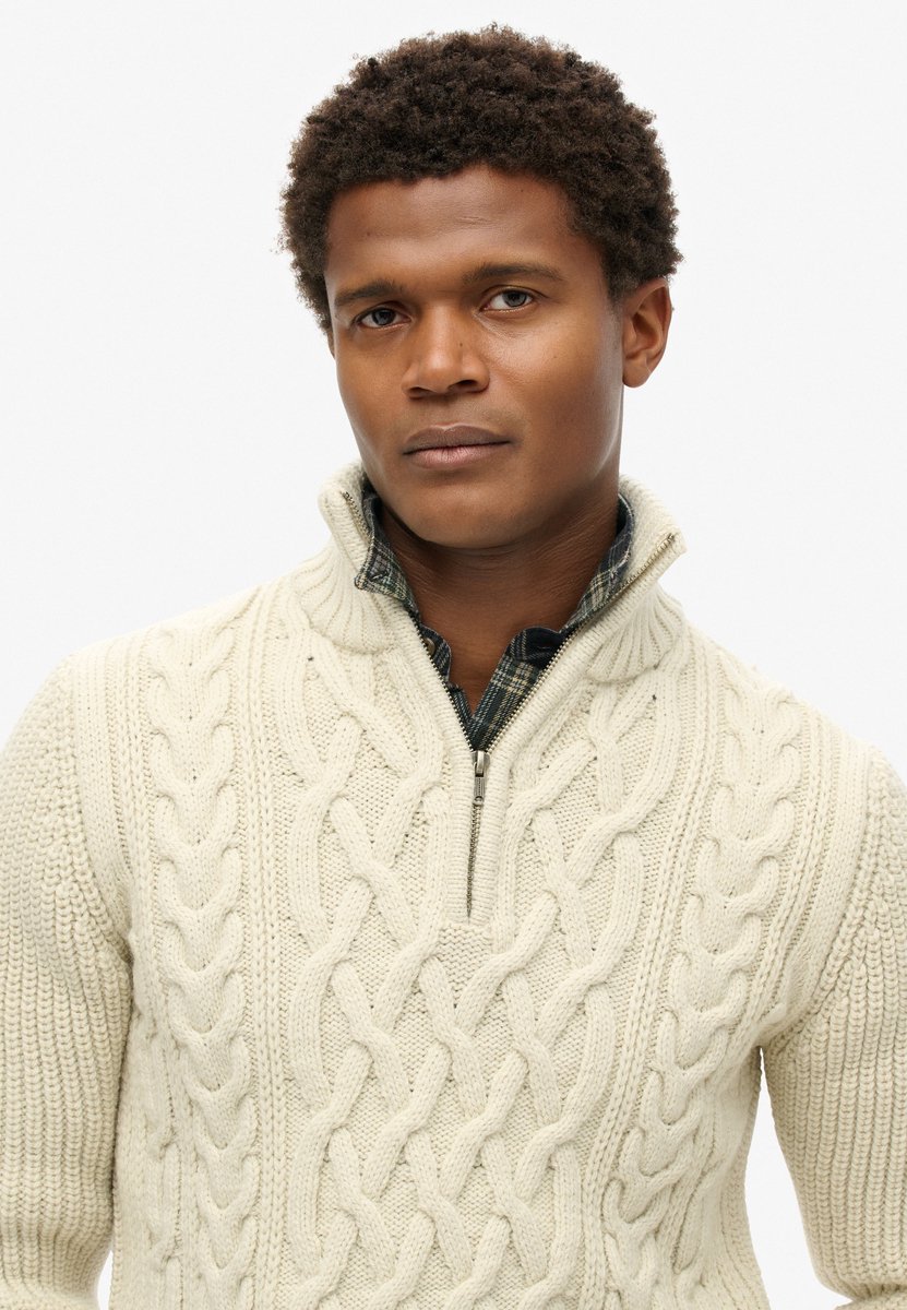 Superdry JACOB CABLE KNIT HALF ZIP Heren Trui 2XL Wit