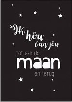 DesignClaud Ik hou van jou tot de maan en terug - Zwart wit poster B2 poster (50x70cm)