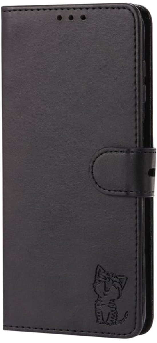 BoekCover Hoes Etui geschikt voor Samsung Galaxy A37 - A56 - A36 - Cartoon Cat - Zwart - Reliëf