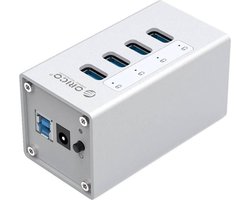 Orico - Aluminium USB 3.0 Hub met 4 Poorten - Incl. 12V Stroomadapter en USB 3.0 kabel - Mac Style - 5Gbps - Zilver