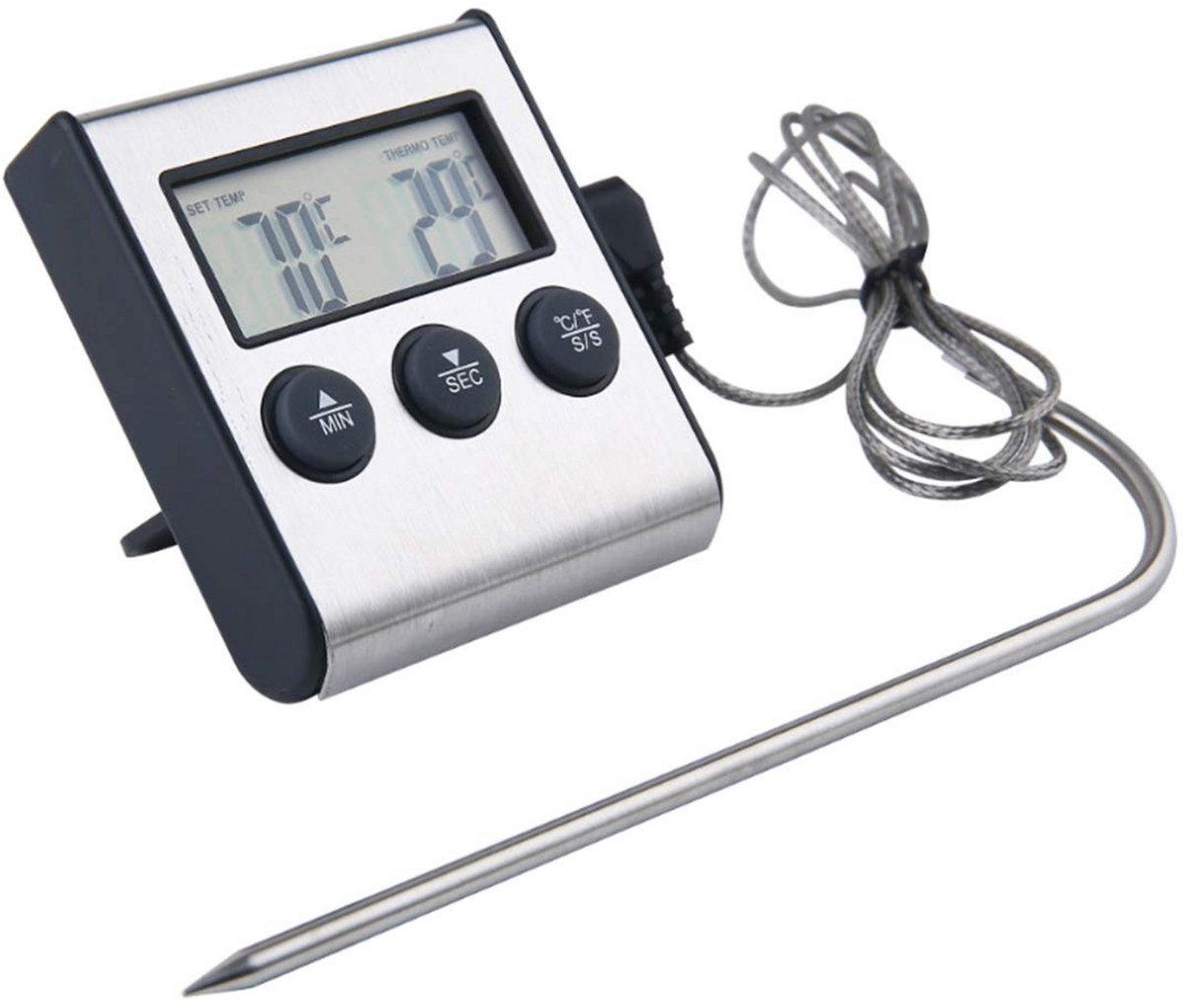 Zylo® Thermometer Koken - Thermometer Bbq - Thermometer Vlees - Zilver - 7cm x 7cm x 2cm