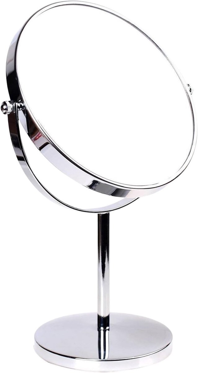 Badkamerspiegel 10x Vergroting - Cosmetische Spiegel Aanrecht - Make-up Spiegel Reisspiegel - Scheerspiegel Dubbelzijdig - Vrijstaand Tafelspiegel Verchroomd KXD3108-10x