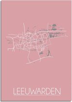 DesignClaud Leeuwarden Plattegrond poster Roze B2 poster (50x70cm)