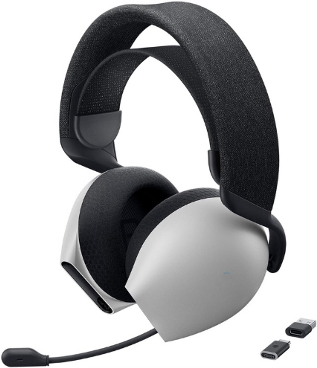 AW720H Draadloze Gaming Headset - Dolby Atmos, 30 Uur Batterijduur, Inschuifbare Microfoon, Geheugenschuim Oorkussens, AlienFX RGB - Lunar Light
