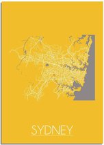 DesignClaud Sydney Plattegrond poster Geel A4 + Fotolijst wit (21x29,7cm)