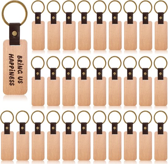 12 stuks blanco houten sleutelhangers - doe-het-zelf houten