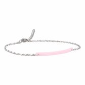 My Bendel zilveren schakelarmband met roze keramiek - Fijne zilveren armbandje met een roze keramiek - Met luxe cadeauverpakking