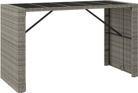 vidaXL - Bartafel - met - glazen - blad - 185x80x110 - cm - poly - rattan - grijs