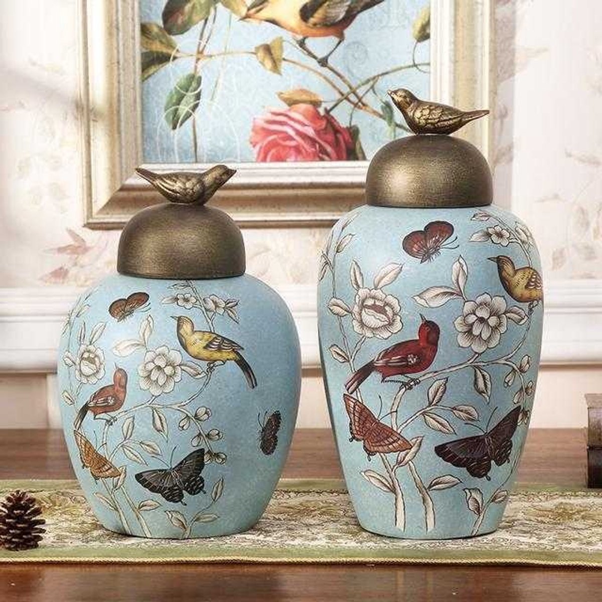 Fine Asianliving Chinese Gemberpot Blauw Porselein Vlinders Handgemaakt D19xH36cm multi