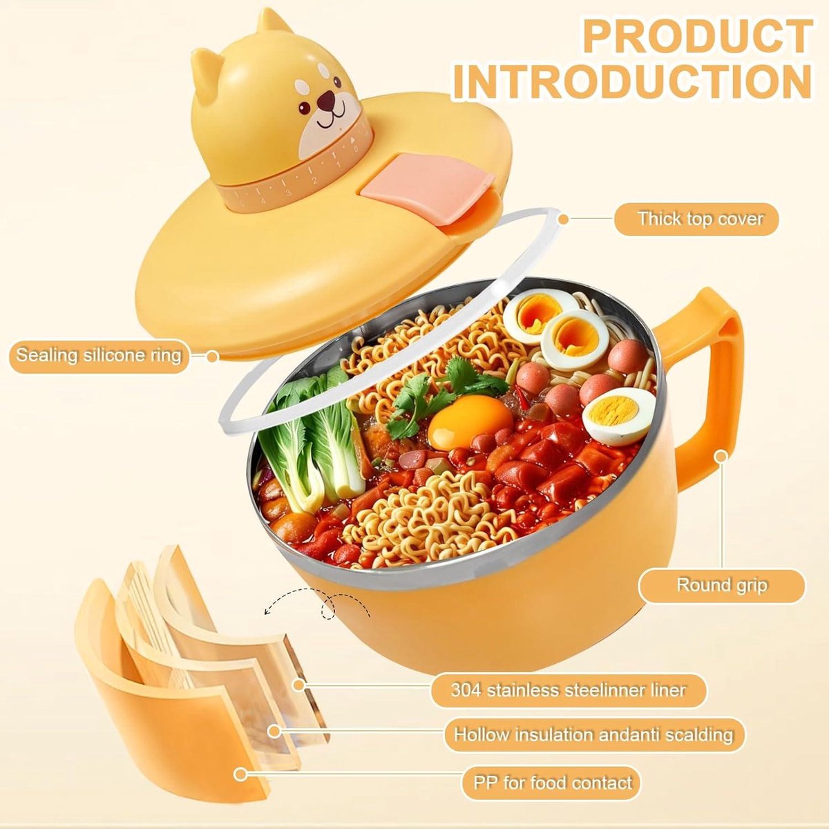 Japanse Ramen Bowl met deksel - Cat Kawaii Bowl - Instant Noodles & Breakfast Bowl - met bestek - Cadeau-idee Anime Japan - Chinese kom voor kinderen, volwassenen