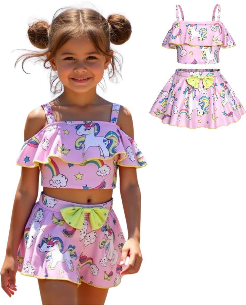 Joya Kids® Unicorn Bikini Roze Meisjes | Bikini met Rokje | Eenhoorn badpak zomer | Maat 120