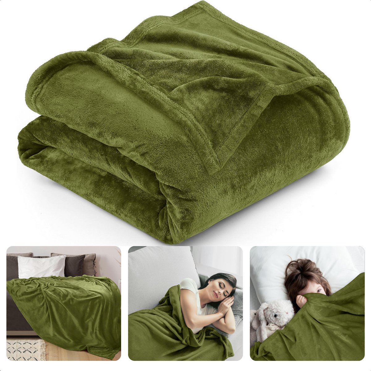 Cheqo® XL Warme en Zachte Fleece Deken - 150 x 200 cm - Donkergroen - Fleece Deken - Fleece Plaid - Super Zacht - Plaid voor op de Bank - Bed - Woonkamer - Decoratie Plaid