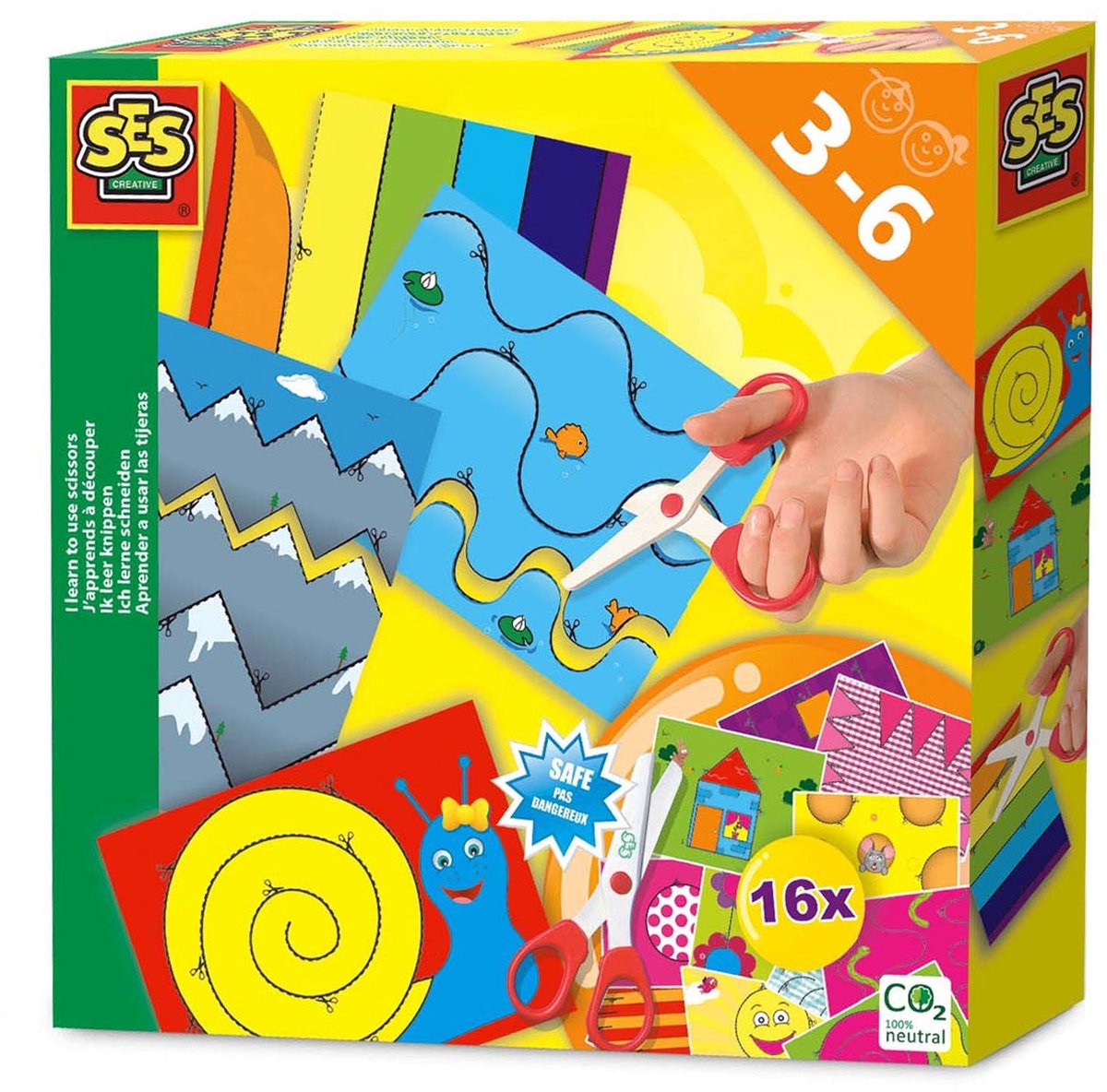 SES - Ik Leer knippen - Montessori - met veilige schaar en 16 knipvellen