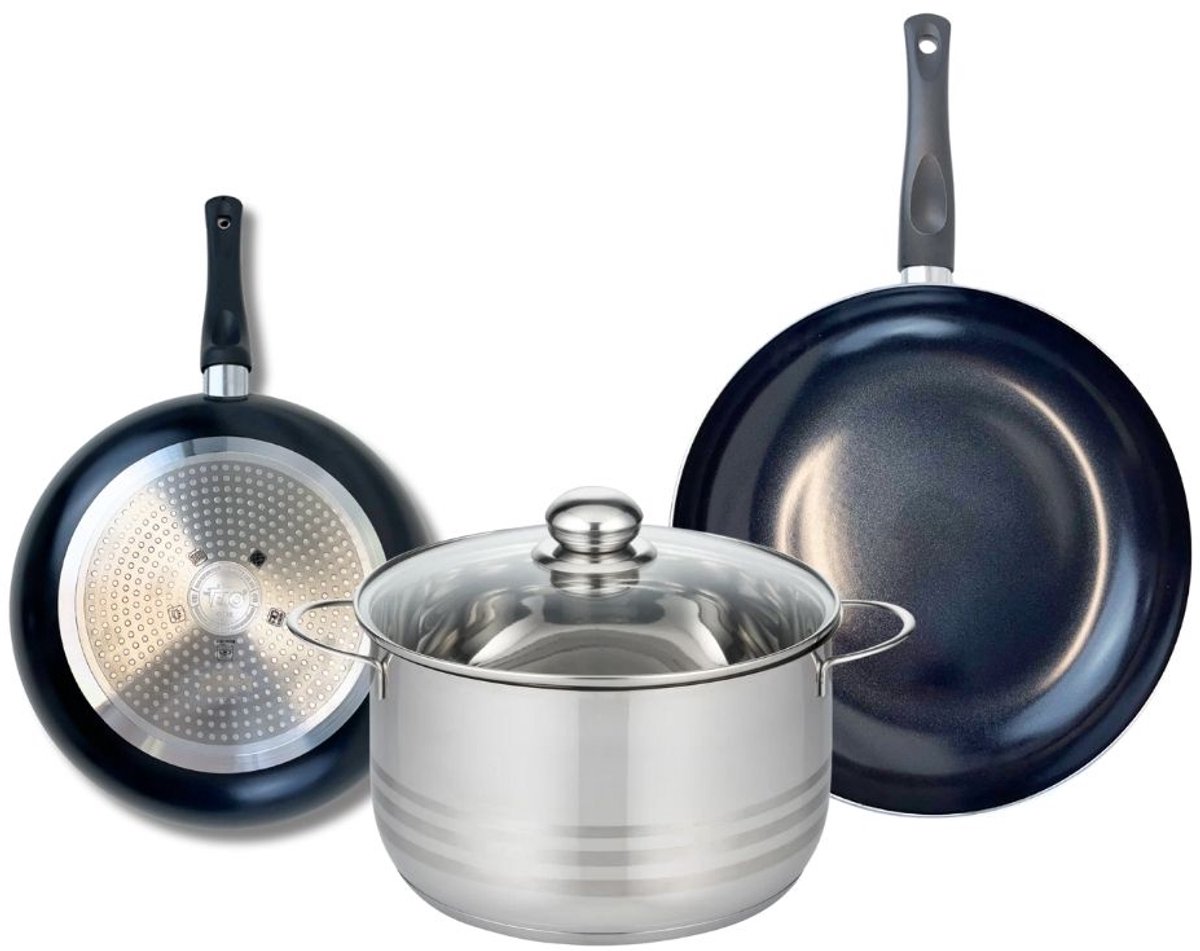 Set van 2 Koekenpannen 24 en 28 cm en 1 braadpan 24 cm Elo Prima Brillant