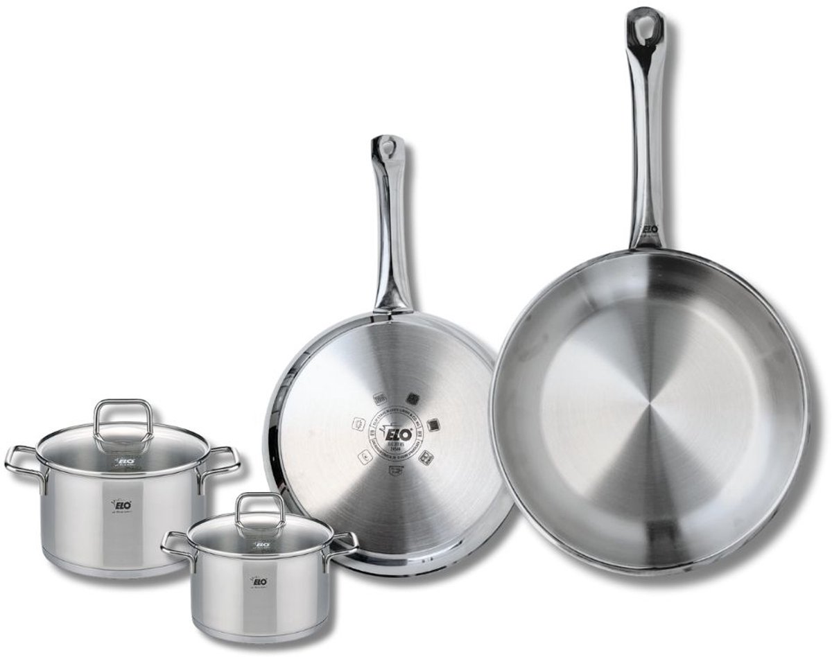 Set van 2 Koekenpannen 24 en 28 cm en 2 kookpotten 12 en 14 cm Elo Profi Citrin