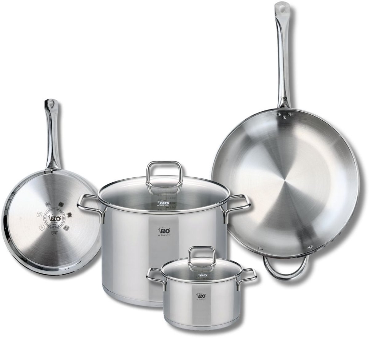 Set van 2 Koekenpannen 24 en 32 cm en 2 Kookpotten 16 en 26 cm Elo Profi Citrin