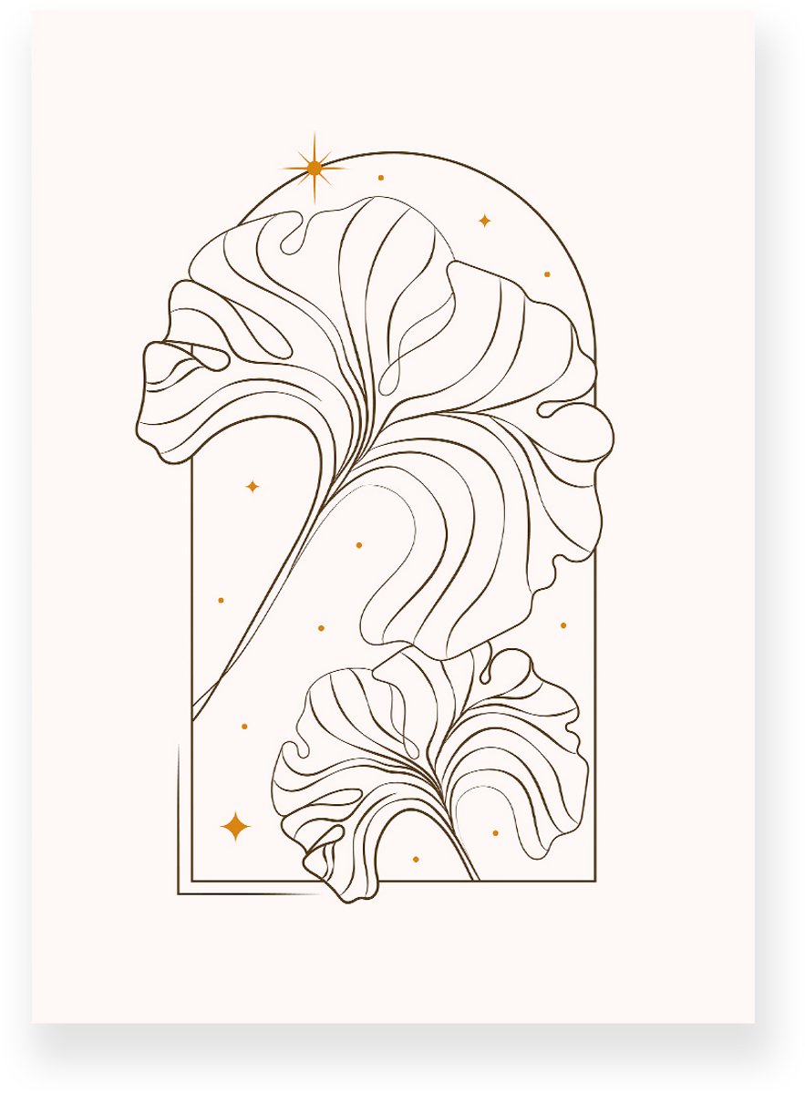 Yisual Aluminium plaat 20x30 cm - Poster - Ginkgo Bladeren - Boom - Lijntekening - Goud - Beige - Minimalistisch - Botanisch - Muurdecoratie - Wanddecoratie