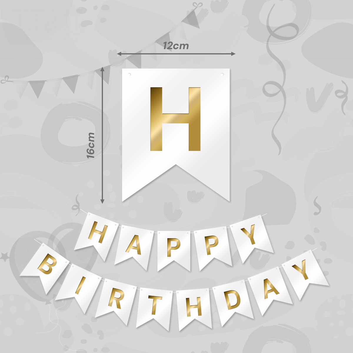 LUQ - Wit & Goud Happy Birthday Slinger Verjaardag Versiering Feest Versiering Verjaardag Slingers Decoratie — afbeelding 2