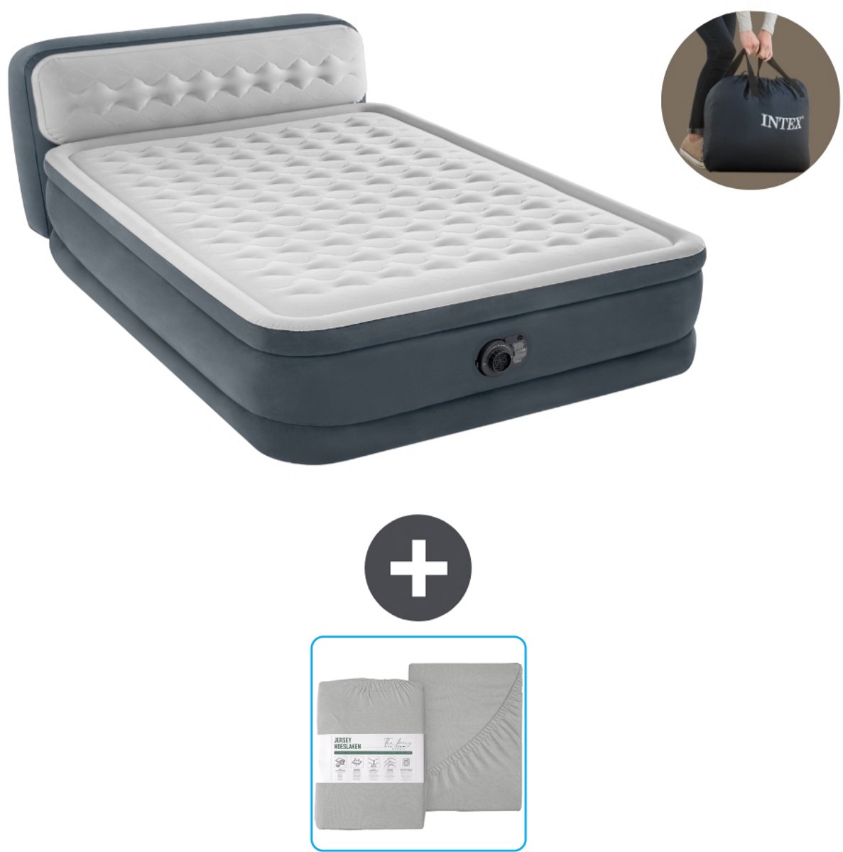 Intex Luchtbed - 2-Persoons - 152 x 236 x 86 cm - Grijs - Inclusief pomp en Hoeslaken
