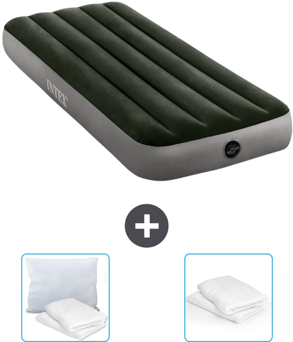 Intex Luchtbed - 1-Persoons - 76 x 191 x 25 cm - Groen - Inclusief Kussen en Kussenbeschermer