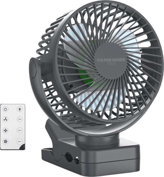 Vulpes Goods® Tech - Mini USB Ventilator PRO - Oplaadbare Tafelventilator - Stille Mini Fan met Afstandsbediening - Handventilator - Klein, Stil & Geruisloos - 3 Snelheden & Verlichting - 12000 mAh & Powerbank functie - Premium Zwart