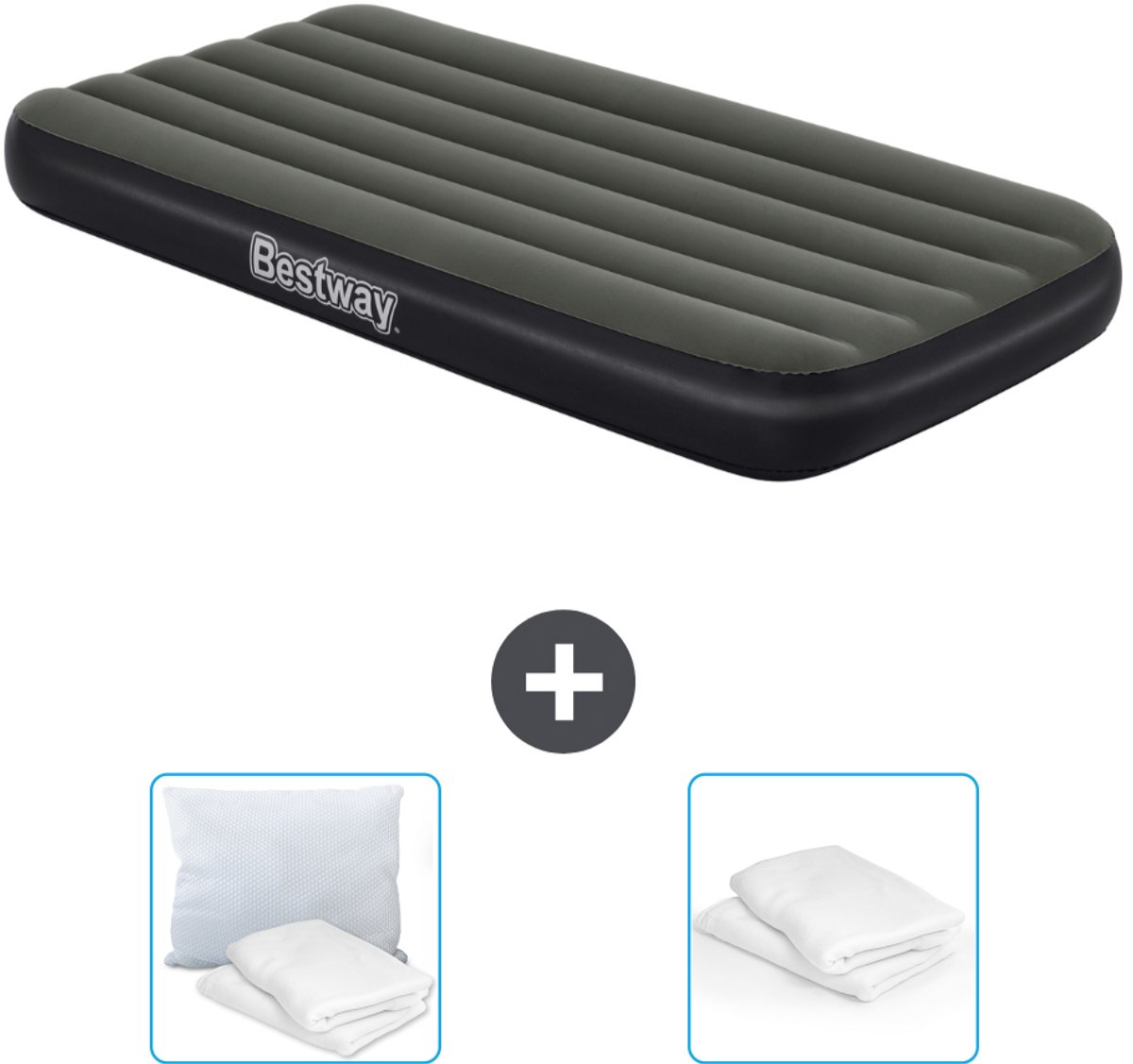 Bestway luchtbed - 1-Persoons - 99 x 188 x 28 cm - Blauw - Inclusief pomp - Kussen en Kussenbeschermer