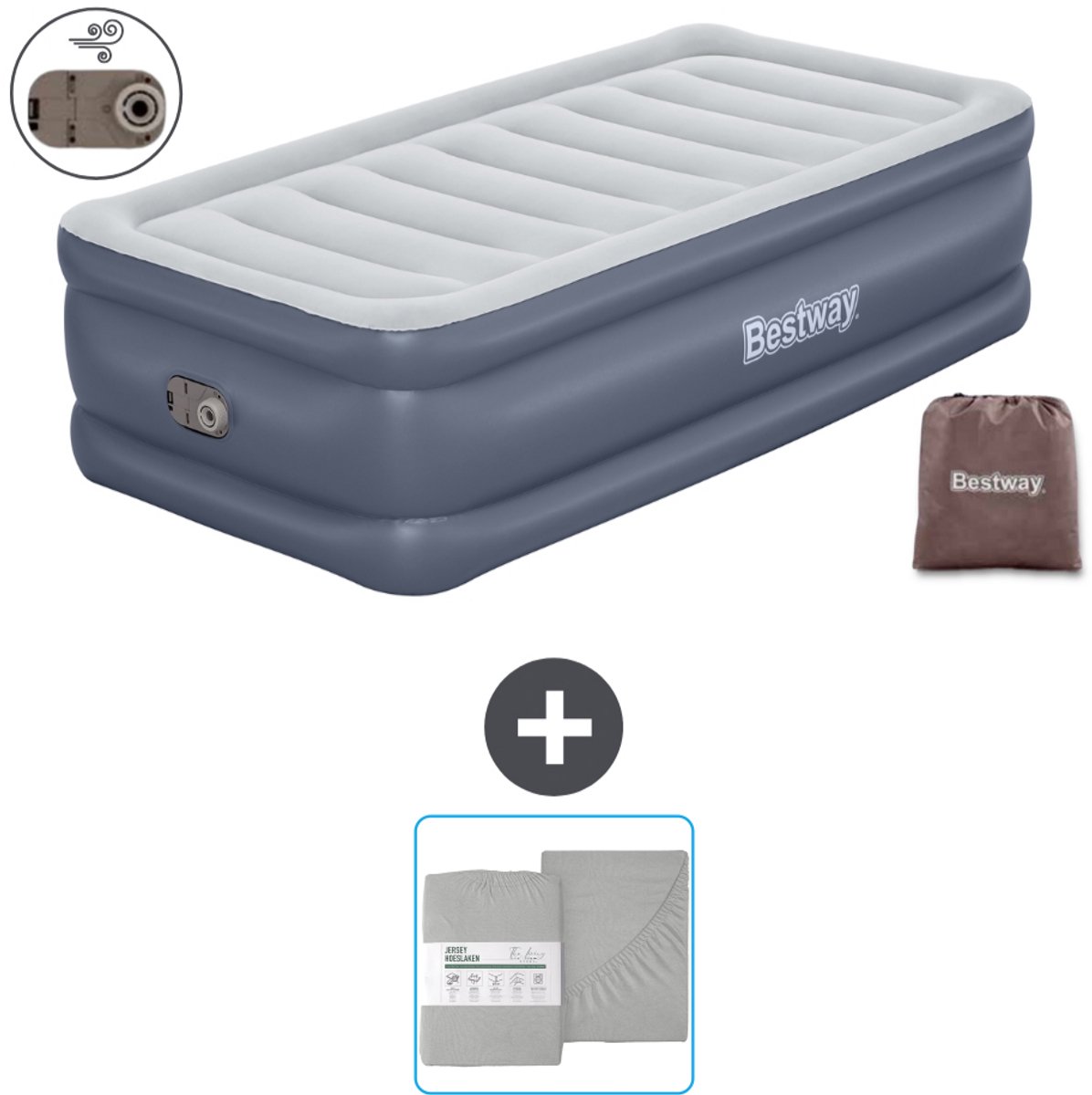 Bestway luchtbed - 1-Persoons - 97 x 191 x 51 cm - Grijs - Inclusief pomp en Hoeslaken