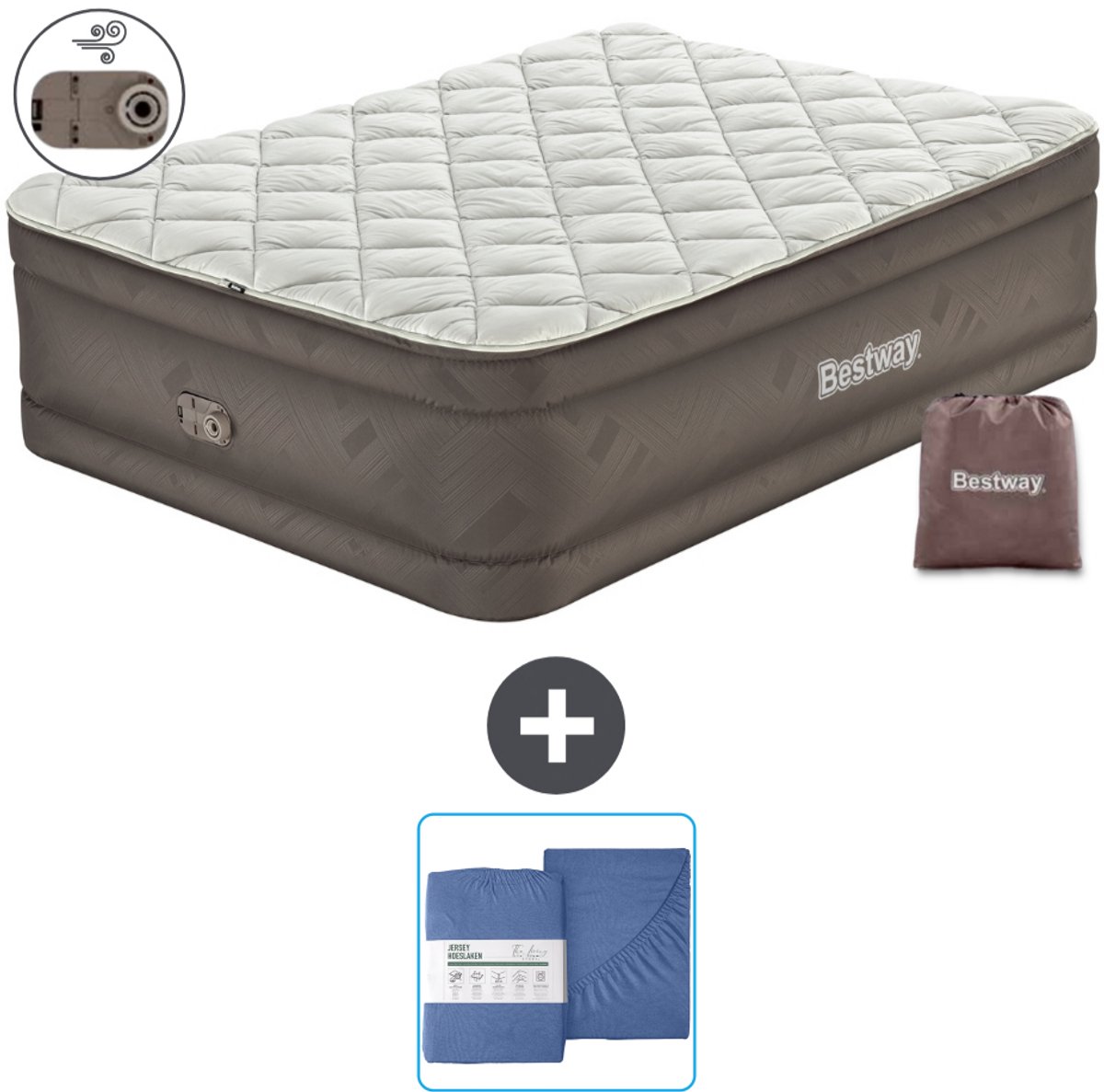 Bestway luchtbed - 2-Persoons - 152 x 203 x 51 cm - Bruin - Inclusief pomp en Hoeslaken