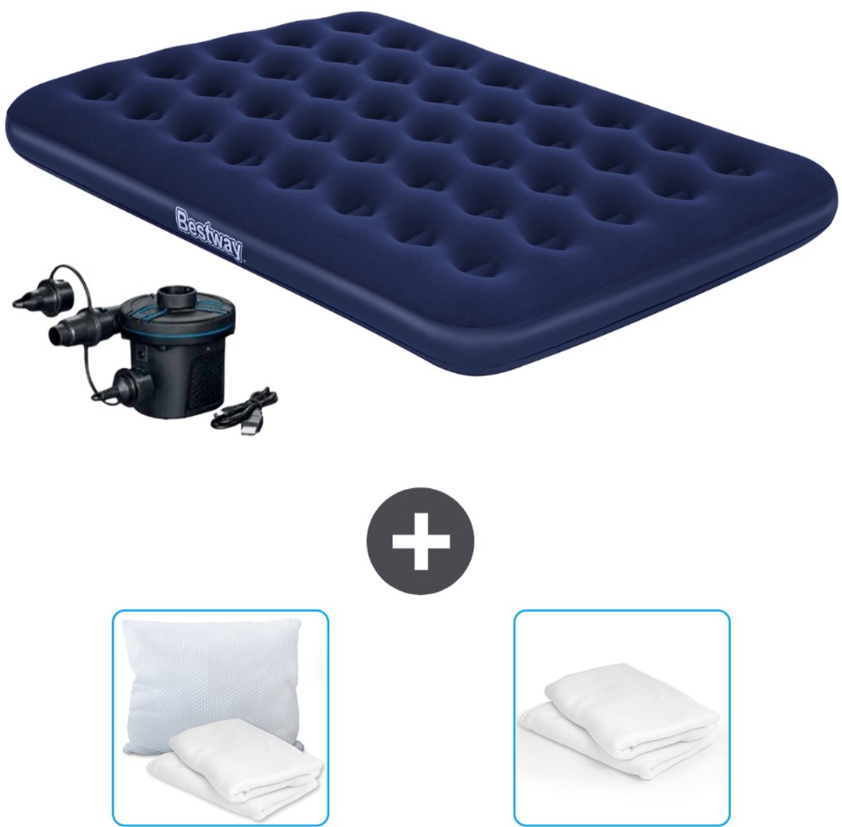 Bestway luchtbed - Twijfelaar - 137 x 191 x 22 cm - Blauw - Inclusief pomp - Kussen en Kussenbeschermer