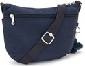 Donkerblauwe Kipling schoudertas met verstelbare band, een ritsvak voor en een aap sleutelhanger.