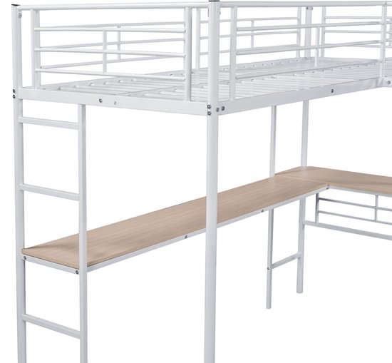 Metalen Hoogslaper, 90*200 Cm, Veiligheidsladder Met Treden Eenpersoonsbed Kinderbed Met Tafel En Planken Metalen Gaasveiligheidshek Zwart Metalen Hoogslaper, 90*200 Cm, Veiligheidsladder Met Treden Eenpersoonsbed Kinderbed Met Tafel En Planken Metalen Gaasveiligheidshek Zwart