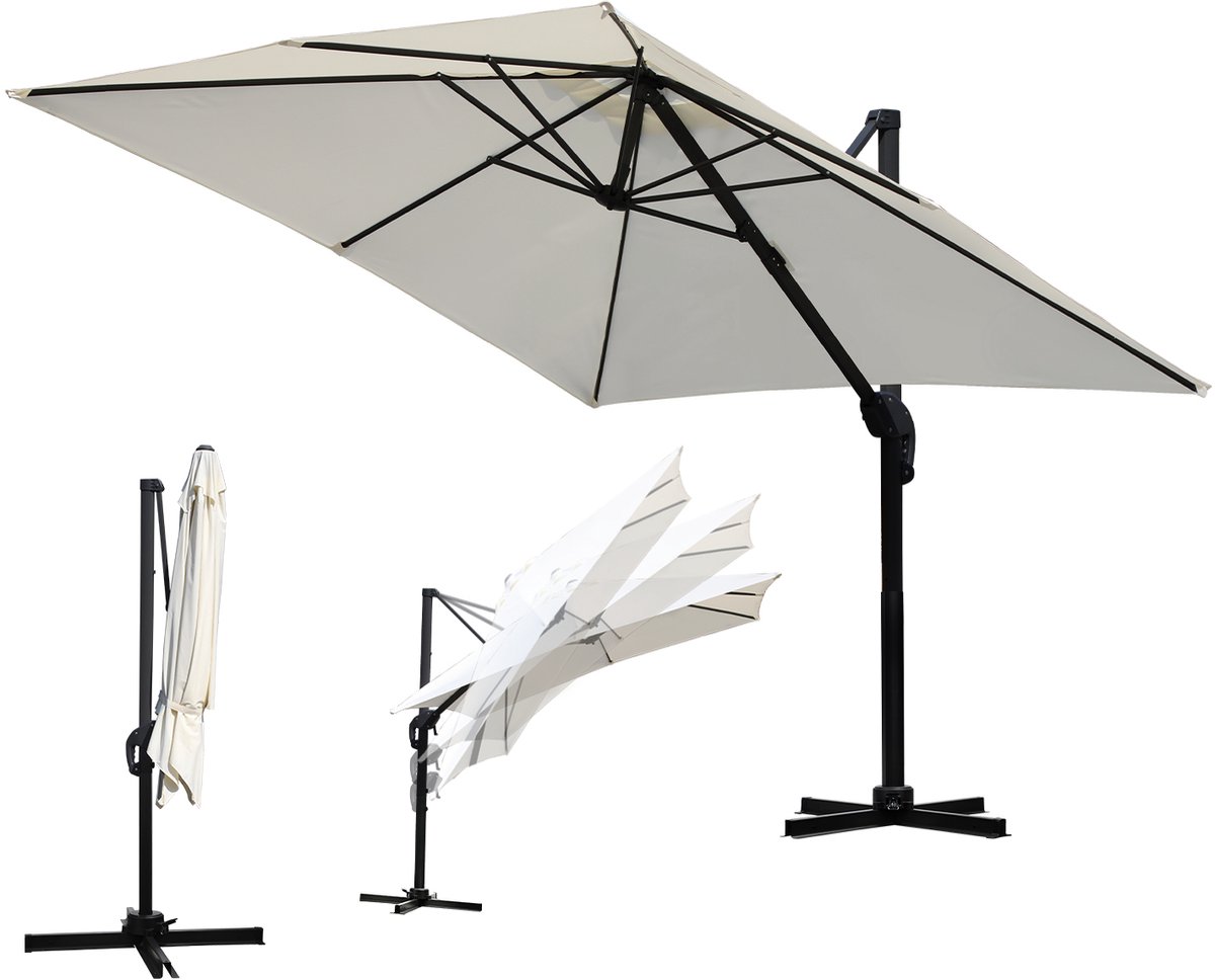 SONGMICS parasol 200 x 150 cm, rechthoekige balkonparasol, zonwering UPF 50 , aan beide zijden 30° te buigen, voor tuin, terras, zonder voet, grijs GPU048G01