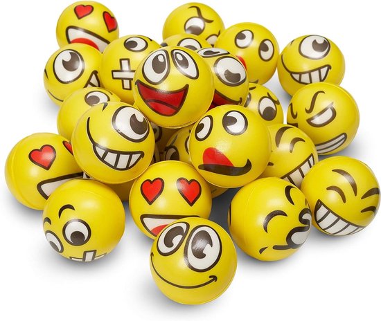 Foto: 24 smiley emoji stressballen speelgoed fidget toys voor meisjes en jongens anti stress verjaardagsfeestjes kinderfeestjes uitdeelcadeautjes uitdeelzakjes traktaties