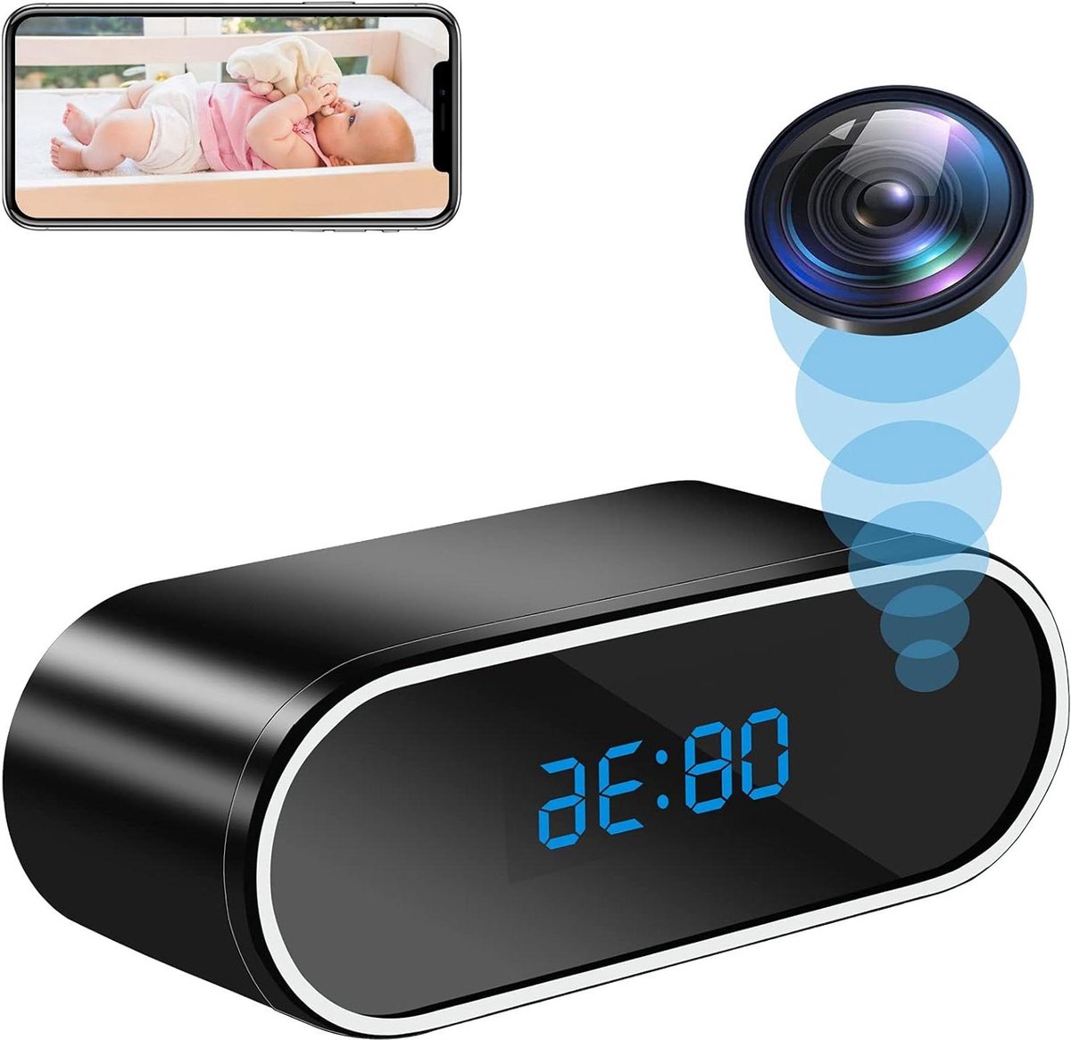 2.4 & 5G Verborgen Camera WIFI 120° Klok Spionagecamera met Nachtzicht en Bewegingsdetectie