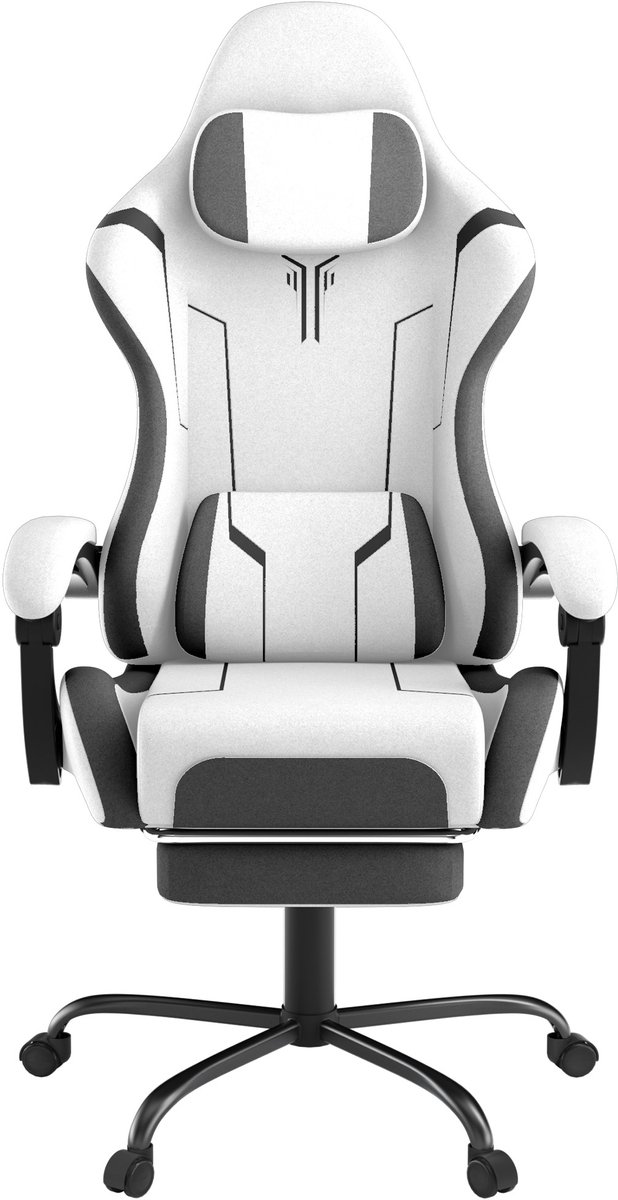 Aufun Gamingstoel Computerstoel Ergonomische Gamingstoel Kantoorstoel met Lendenkussen, Hoofdsteun Bureaustoel Gamingstoel, Wit