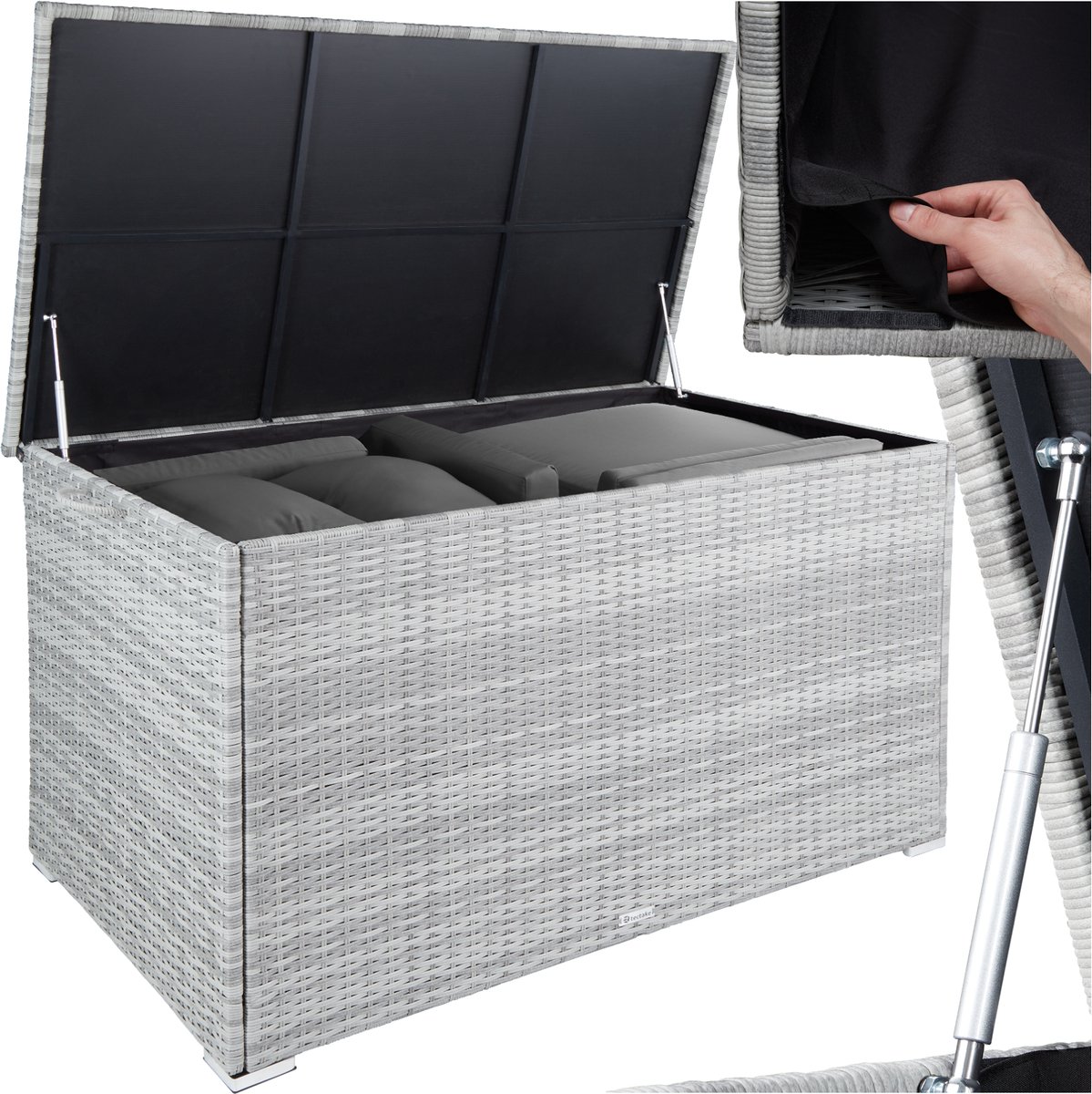 Bol.com tectake® Aluminium wicker opbergbox - Outdoor kussenbox - Uitneembare binnenzak - Weerbestendig en afsluitbaar met dekse... aanbieding