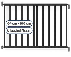 Noma Houten Uitschuifbaar Schroefhekje | Traphek Met Boren | Veiligheidshek met Muurbevestiging | 64 tot 100cm | Kleur Zwart