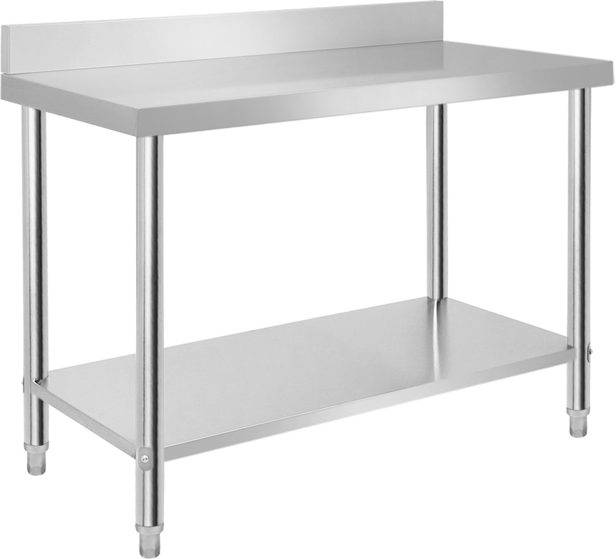 Rvs Tafel, Keukentafel, Werktafel, RVS Tafel, In Hoogte Verstelbaar Voor Keuken, Bar, Restaurant, Zilver, 100x60x85cm/120x60x85cm Met Opstand