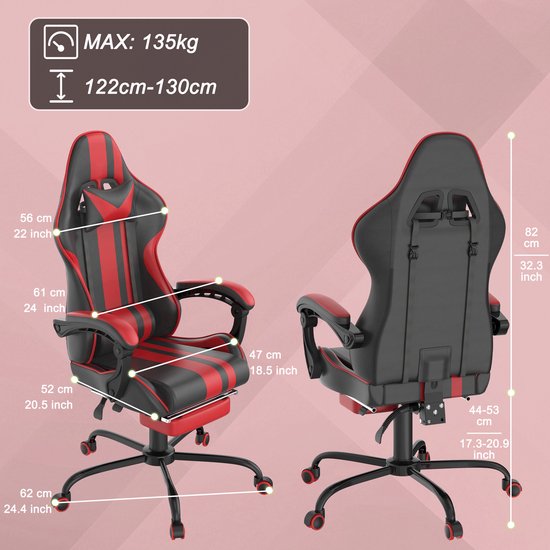 GTPLAYER Ergonomische Gamingstoel in Technische Stof met Lendensteun