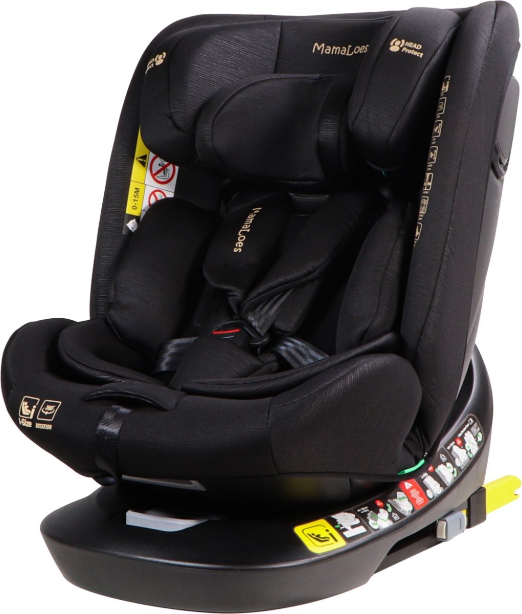 MamaLoes Autostoel Isofix - 360° Draaibaar - Sef Zwart - 40-150 cm - Autostoel groep 2 3 - i-Size
