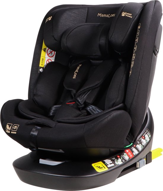 MamaLoes Autostoel Isofix - 360° Draaibaar - Sef Zwart - 40-150 cm - Autostoel groep 2 3 - i-Size