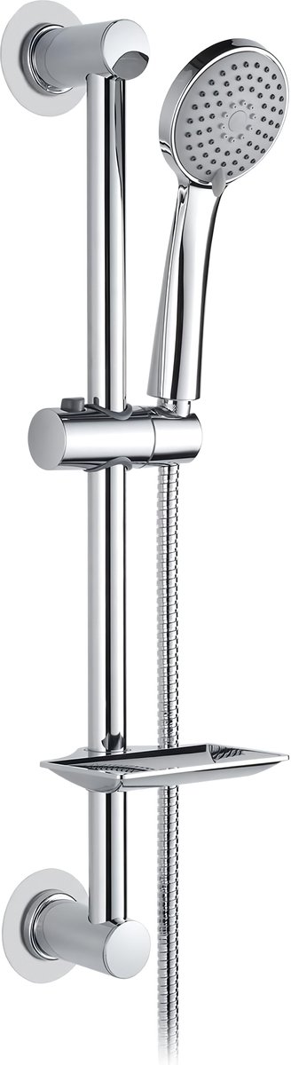 Famanu - Douchestangset, Douchestang met Zeepbakje, Slang, Handdouche, Douchestang Beugel, Spijkerloze Installatie, Chroom, Zilver