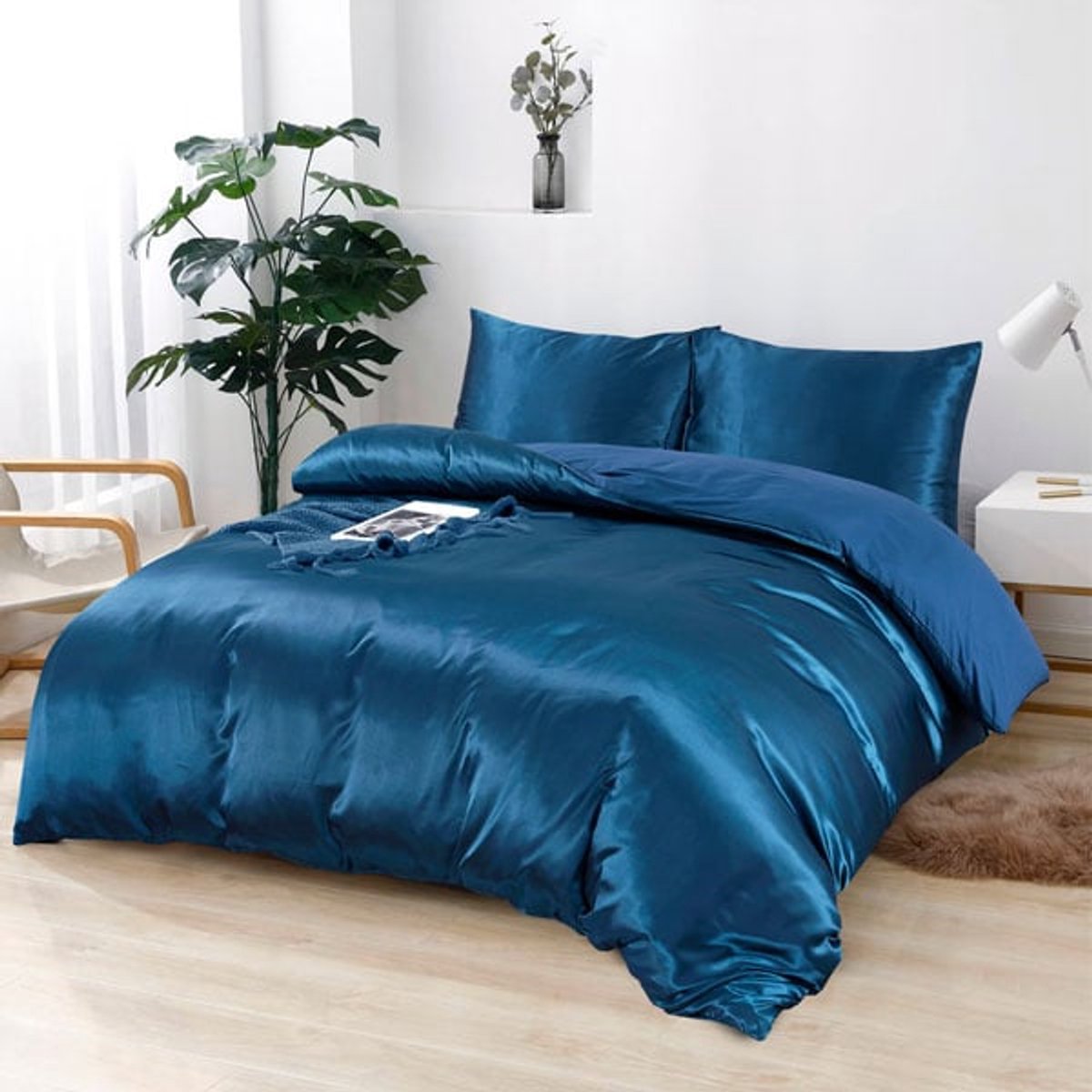 Beauty Silk Dekbedovertrek Satijn Petrol Blue - 200x200/220 cm + 2 kussenslopen