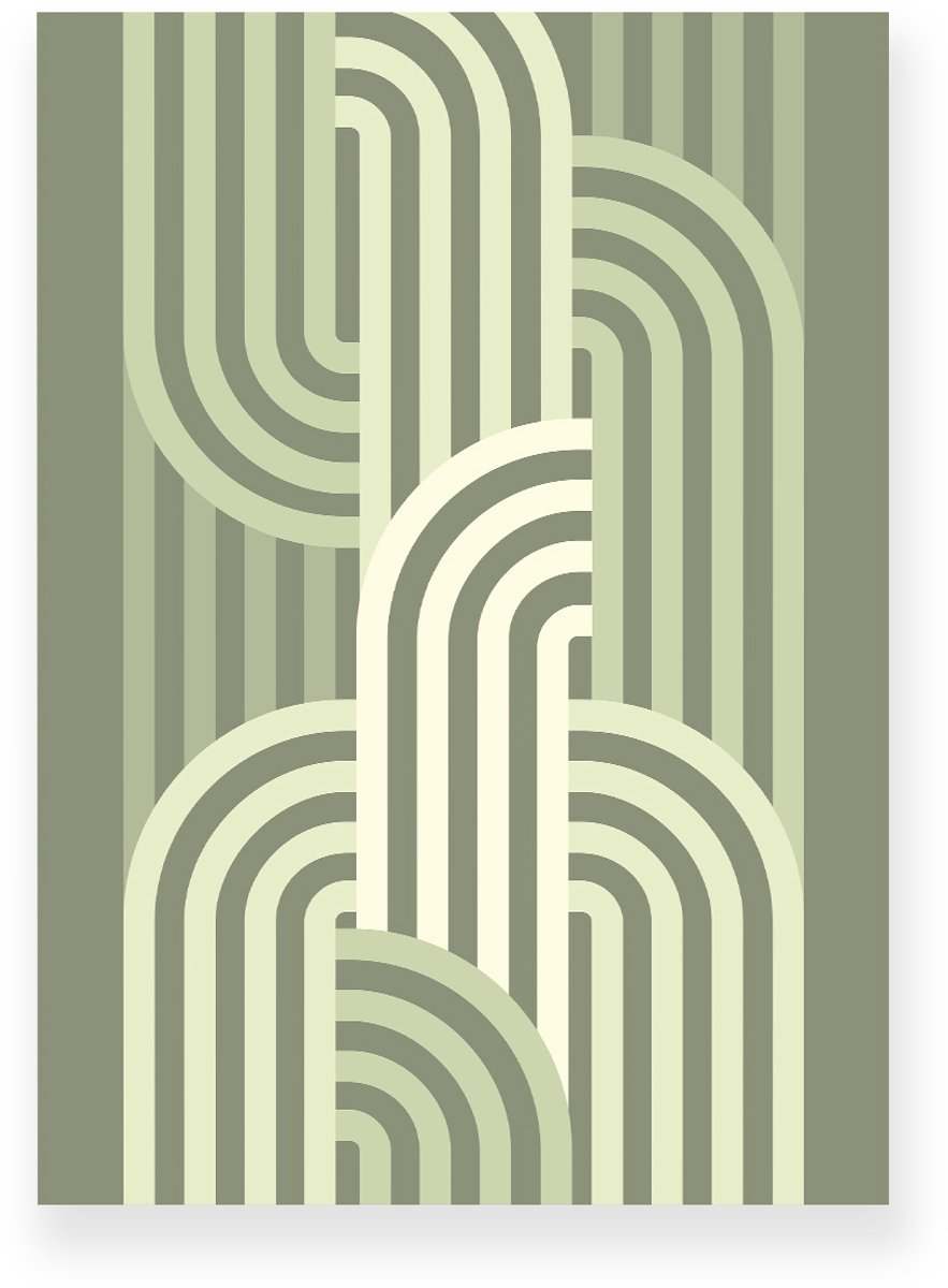 Yisual Aluminium plaat 30x40 cm - Poster - Halve Bogen - Patroon - Lichtgroen - Donkergroen - Optische Illusie - Japandi - Muurdecoratie - Wanddecoratie