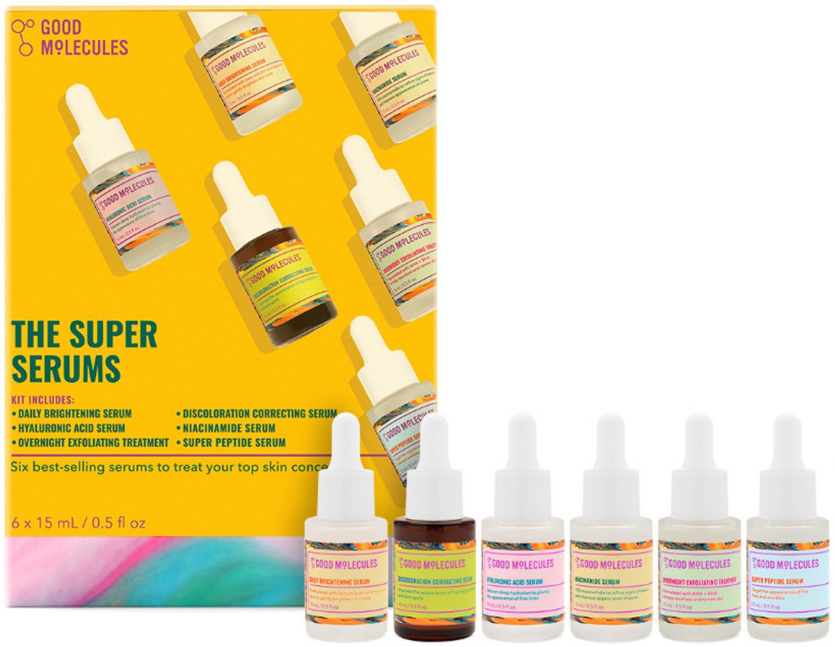Good Molecules The Super Serums Kit – Set van 6 Krachtige Gezichtsserums voor Elke Huidbehoefte – Inclusief Niacinamide, Hyaluronzuur, Peptides & Meer – 6 x 10 ml