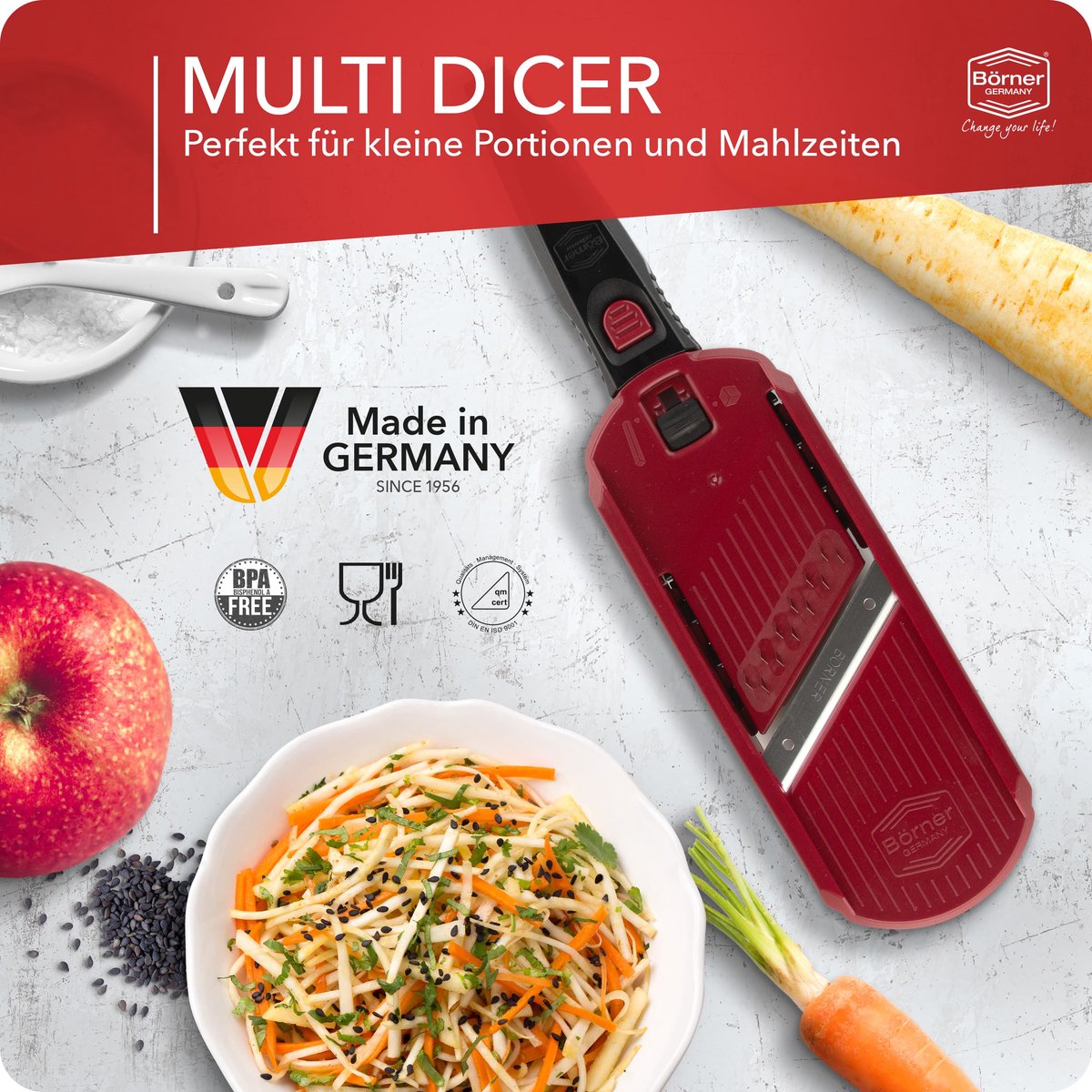 Börner Multi Dicer met Food Holder - Groentesnijder en Rasp - Rood/Zwart