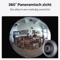 360° panoramisch beeld van een winkel, met een Reolink camera rechtsonder.
